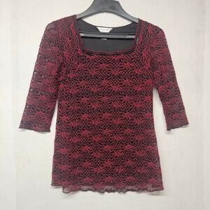 Christopher & Banks Red and Black Lace 3/4 sleeve blouse